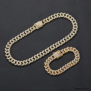 Iced Out Zirkon Buckle 14K Gold Ploated Miami roestvrijstalen ketting ketting set mannen sieraden Cuban Link