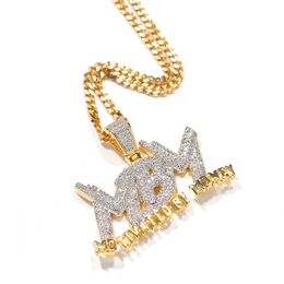 Iced Out Zircon Brief Gemotiveerd door Geld Hanger Ketting Twee Tone Plated Micro Verharde Lab Diamond Bling Hip Hop Sieraden Gift