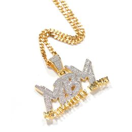 Lettre de zircon glacé motivée par l'argent pendentif collier deux tons plaqué micro pavé laboratoire diamant bling hip hop bijoux cadeau267l