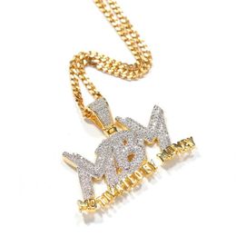 Iced Out Zirkoon Brief Gemotiveerd Door Geld Hanger Ketting Tweekleurige Vergulde Micro Verharde Lab Diamond Bling Hip Hop Sieraden Gift269w