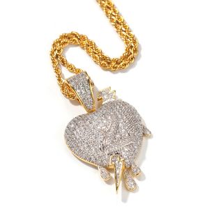 Iced out zirkoon liefde ketting hanger droevige sieraden goud verzilverd heren hiphop sieraden cadeau