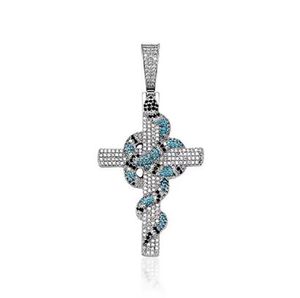 Collier pendentif croix serpent glacé, avec chaîne en corde de 3mm et 24 pouces, bijoux hiphop