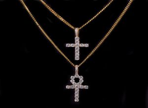 Iced zirkon ankh kruis ketting sieraden set gouden zilveren koper materiaal bling cz sleutel tot leven Egypte hangers kettingen7342230