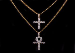 Collier croix Zircon Iced Ankh Set Set Gold Silver Copper Material Bling CZ Key to Life Egypt Pendants Colliers 1809725