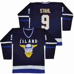 Islande Mighty Ducks Moive Hockey 9 Gunnar Stahl Jersey Couleur de l'équipe Bleu Marine Cousu Collège Pur Coton Haute Qualité