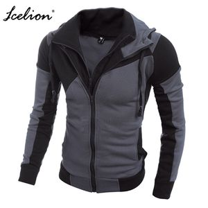 IceLion-sudaderas con capucha para hombre, cárdigan de retales con cremallera, ropa deportiva ajustada, chándal informal a la moda, otoño 2021