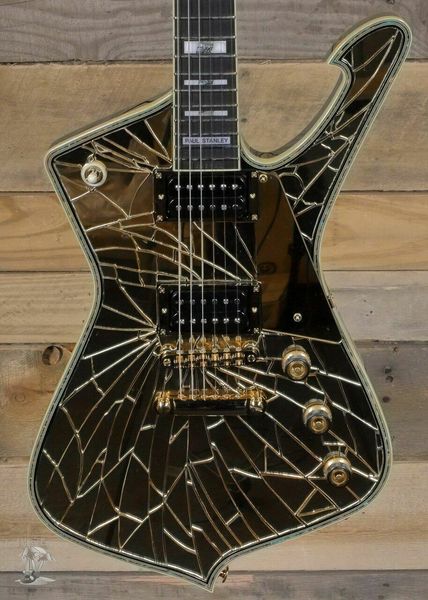 Iceman Paul Stanley Signature Gold Fractured Mirror Guitare électrique CrackMirror Pickguard, Abalone Body Binding, Golden Hardware
