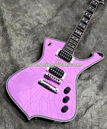 Iceman Stanley PS2CM-guitarra eléctrica con espejo agrietado morado, encuadernación de cuerpo de abulón, incrustaciones de perlas de abulón, herrajes cromados