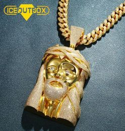 Iceoutbox Nouveau surdimension religieux Jésus Head Pendant Collier Bling Cubic Zircon For Men039s Hip Hop Jewelry Gift with Tennis CH6361929251