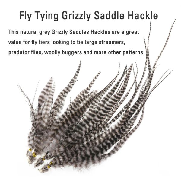 ICERIO 20pcs 10cm -25cm Natural Grizzly Saddle Hackle Fly Tying Coño Cabello plumas para streamer lana buggers truch