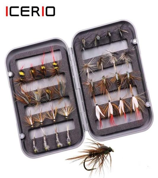 Icerio 32pcsbox truite mouche pêche à mouches assorties kit nymphe mouches sèches mouches de pêche à la mouche