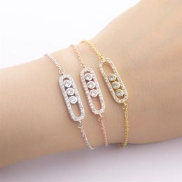 ICFTZWE Bracelets en acier inoxydable Femme Pulseira charmes 1 3 perles CZ barre géométrique Bracelets pour Femme chaîne à main or Bileklik288V