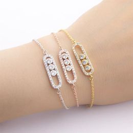 ICFTZWE Bracelets en acier inoxydable Femme Pulseira charmes 1 3 perles CZ barre géométrique Bracelets pour Femme chaîne à main or Bileklik308e