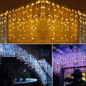 Icicle String Lights LED Gordijn Licht Kerstmis Garland Droop Decoratie Ornamenten Festoon Fairy Light 8 Modes US PLUG