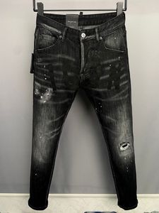 Mode classique dsq Jeans Hip Hop Rock Moto hommes Design décontracté jean déchiré en détresse denim mince DSQ2 COOLGUY JEANS 9865 noir