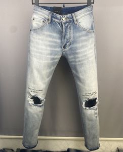 Moda agujero dsq Jeans Hip Hop Rock Moto Diseño casual para hombre Jeans rasgados Denim delgado desgastado DSQ2 COOLGUY JEANS 9869 gris