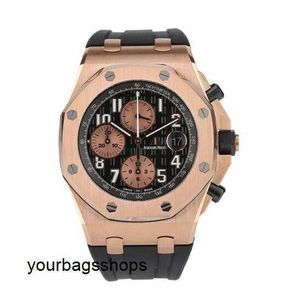 Iconische Celebrity AP Watch Epic Royal Oak Offshore Series Horloges 26470OR Roségoud Zwart X Panda Plate Krokodilriem Heren tijdwaarneming Mode Vrije tijd sporthorloge