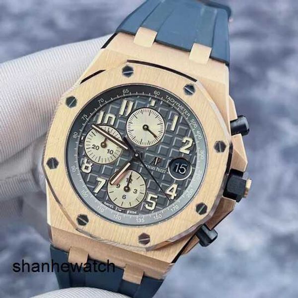 Reloj de pulsera icónico Reloj de pulsera táctico AP Royal Oak Offshore Series 26470OR Disco gris Reloj para hombre de oro rosa de 18 quilates Tarjeta de crédito de 42 mm