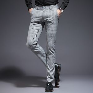 Icpans platte voorplaid broek dunne skinny kantoor formele slim fit jurk broeken mannen 2020 zomer