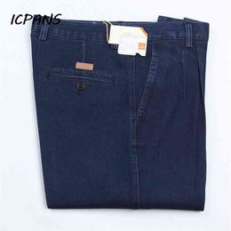 ICPANS grande taille 30- 42 44 Denim Jeans pour hommes automne classique taille haute droite ample bleu Stretch 210716