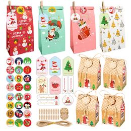 ICRAFT 24SETS KERSTMIS KERMINIGENDE KALENDER Peperkoek Huisdoos Kraft Papieren Bag Holiday Count Down Gift Packaging for Kids 220420