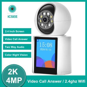 Caméra WiFi ICSEE 2K 4MP Écran 2,4 pouces Réponse aux appels vidéo AI Détection Audio bidirectionnel Vision nocturne couleur Moniteur bébé intérieur 2MP 240326