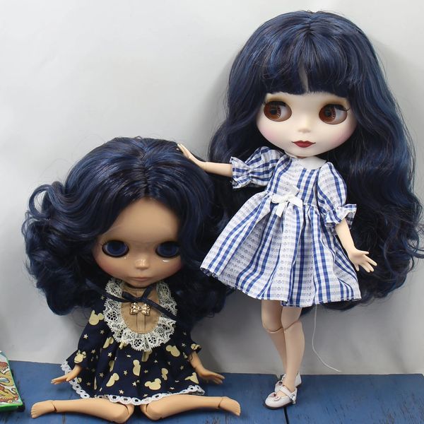 ICY DBS Muñeca Blyth 16 30cm bjd Negro pelo azul mezclado cuerpo articulado desnudo con pecho grande niña juguete para regalo BL62219219 240307