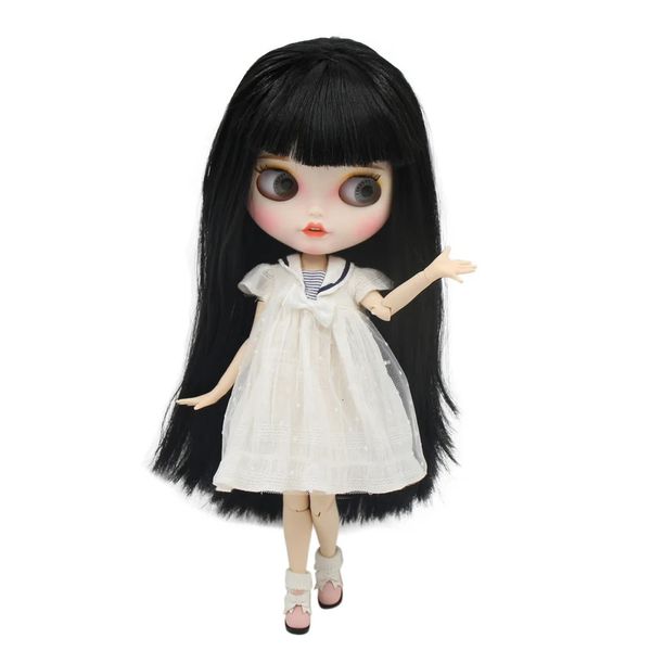 ICY DBS Muñeca Blyth 16 bjd con boca abierta, pelo liso negro, piel blanca, cara mate personalizada, cuerpo articulado 240229