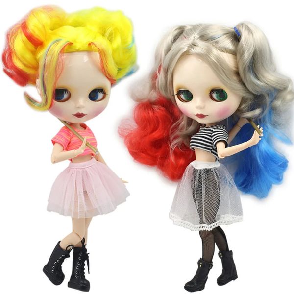 Glacé DBS Blyth poupée Clawn cosplay jaune mélange cheveux rouges et bleus peau blanche corps articulaire Neo 16 BJD ob24 anime fille 240311