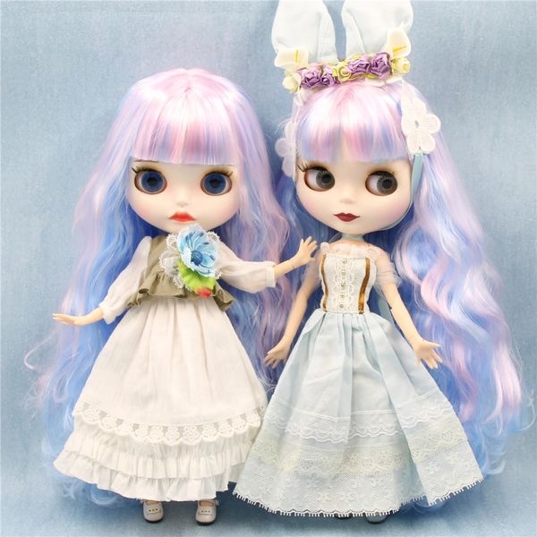 ICY DBS Blyth muñeca piel blanca cuerpo articulado oscuro cabello azul personalizado cara mate rosa 16 bjd juguete anime niñas 240129