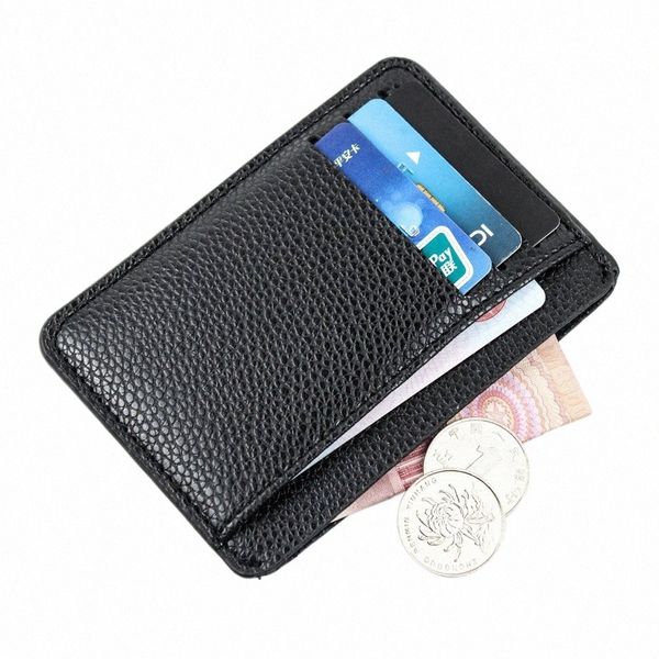 ID Bank Holder Ballet Ballet Men Holder PU Leather 6 Tarjetas Slot Slot Ultra-Dino Lichee Patrón Mey Wallet M3ya#