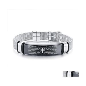 Identification d'identification 12 mm Bracelet en acier inoxydable pour hommes Bracelet noir rainuré Sile Mesh Link Insert Punk Bracelet élégant Casua Ottj1