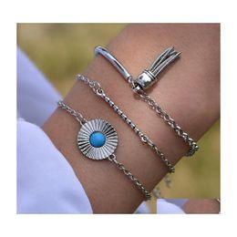 ID Identificación Pulsera Conjunto de joyas Moda Europea y Estados Unidos Borla Turquesa Mujeres Niñas Gota Entrega Pulseras DHXWD