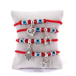 Identification d'identité Mode Corde Rouge Bleu Turc Mauvais Oeil Perle Bracelet Fil Hamsa Fer À Cheval Coeur Papillon Dangle Charms Tresse Dhojr