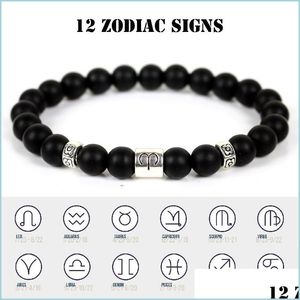 ID Identification Fashion The Zodiac Charms Matte Blackstone Bead Identification Bracelet Men Dames Constellation Handemad YydhHome DHKVQ