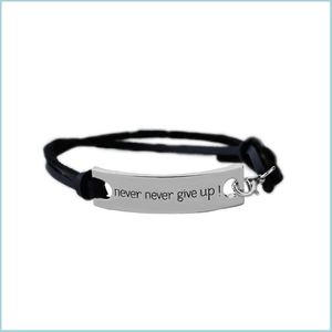 ID Identification Citaat Je bent geweldig, geef nooit een armband letter ID tag armbanden lederen manchetten vrouwen kinderen inspirerende juwelen dhhvy