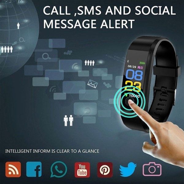 ID115 Plus Pulseras inteligentes Pulsera Fitness Tracker Reloj Ritmo cardíaco Monitor de salud Pulsera Universal Android Teléfonos móviles Uf177