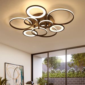 Ideale circelringen koffie / wit moderne led plafondverlichting voor woonkamer slaapkamer thuis RC + dimbare plafondlamp armaturen