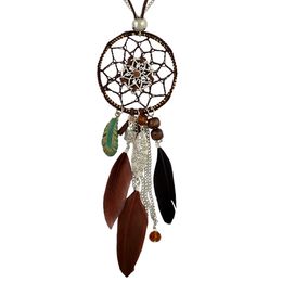 Ideal Way 4 Colors Boheemse Mode Verzilverd Lederen Dubbele Ketting Hars Feather Tassel Dreamcatcher Hanger Ketting