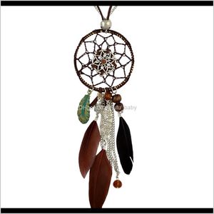 Idealway 4 Couleurs Mode Bohème Argent Plaqué Cuir Double Chaîne Résine Plume Gland Dreamcatcher Collier Y0R36 Colliers Vhyo9