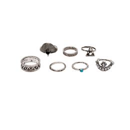 Idealway 7 PCS/Set Vintage Gypsy Silver Crystal Moon Charm Ring Set voor dames sieraden