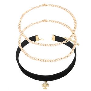 idealway gotische vergulde schakel leer stof ketting strass roer hart boom bedels choker kettingen set sieraden