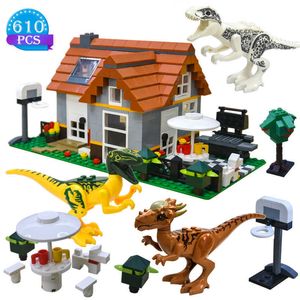 Ideeën Jurassic Dinosaur Dier Park Bouwstenen Wildernis Leisure Huis Model Bricks Kinderonderwijs DIY Toys Q0723