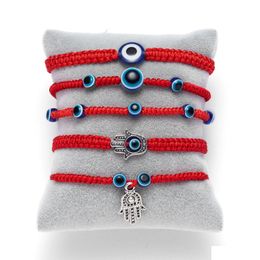 Identification Classique Kabh Corde Rouge Fil Hamsa Main Tresse Bracelets Bleu Turc Mauvais Oeil Perle Bracelet Fatima Amitié Jewelr Dhvoq