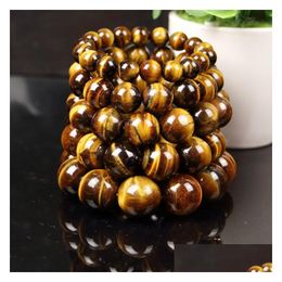 Identification de haute qualité 6mm 8mm 10mm Tigerss Eye Pierre Perle Bracelet Hommes Femmes Pierres Précieuses Naturelles Empilables Bijoux En Gros Drop Dhswe