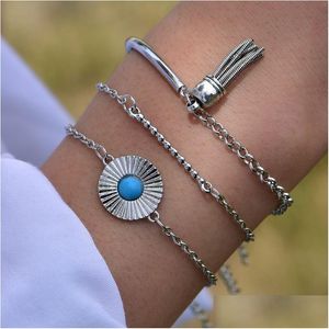 Identification Isang Vente Bracelet Ensemble de bijoux Mode européenne et américaine Turquoise Tassel Drop Livraison Bracelets Dhyvn