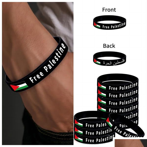 Bracelets d'identification du drapeau de la Palestine se tiennent avec le soutien de Gaza Dom arabe pour les Palestiniens Bracelets de manchette Sile Livraison directe Jewelr Dhpcz