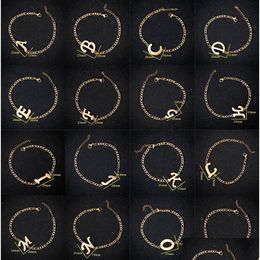 Identification Sier Gold Figaro Chain 26 Letters Bracelet Fashion roestvrijstalen initialen Anklet voor mannen vrouwen drop levering sieraden dhdtm