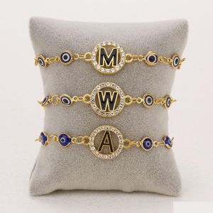 Identificatie Trendy A-Z Letter Lucky Blue Eyes Bedelarmband Vrouwelijke Mode Turkse Boze Oog Armbanden Glanzende Strass Luxe Jood Dhqge