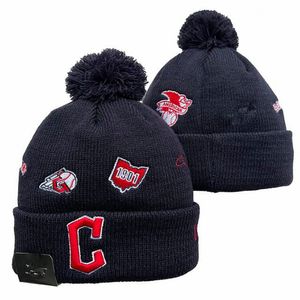 Idians Beanies Cleveland Beanie Cap Laine Chaud Sport Tricot Chapeau Baseball Équipe Nord-Américaine Rayé Sideline USA College Cuffed Pom Chapeaux Hommes Femmes a0